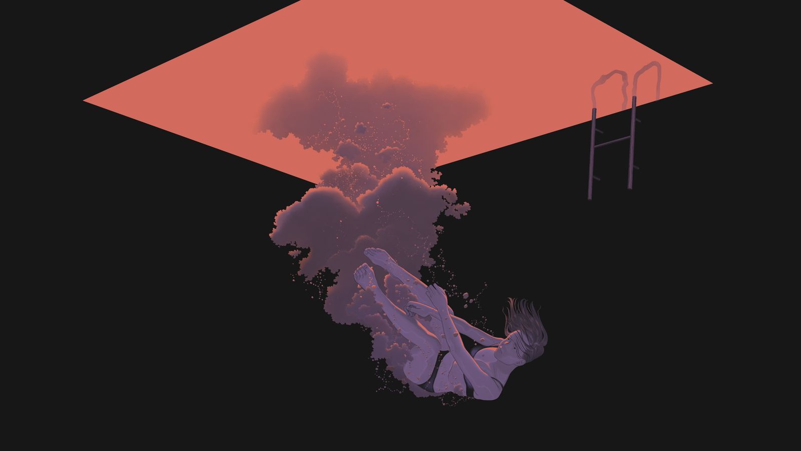 Illustration of woman falling into a pool