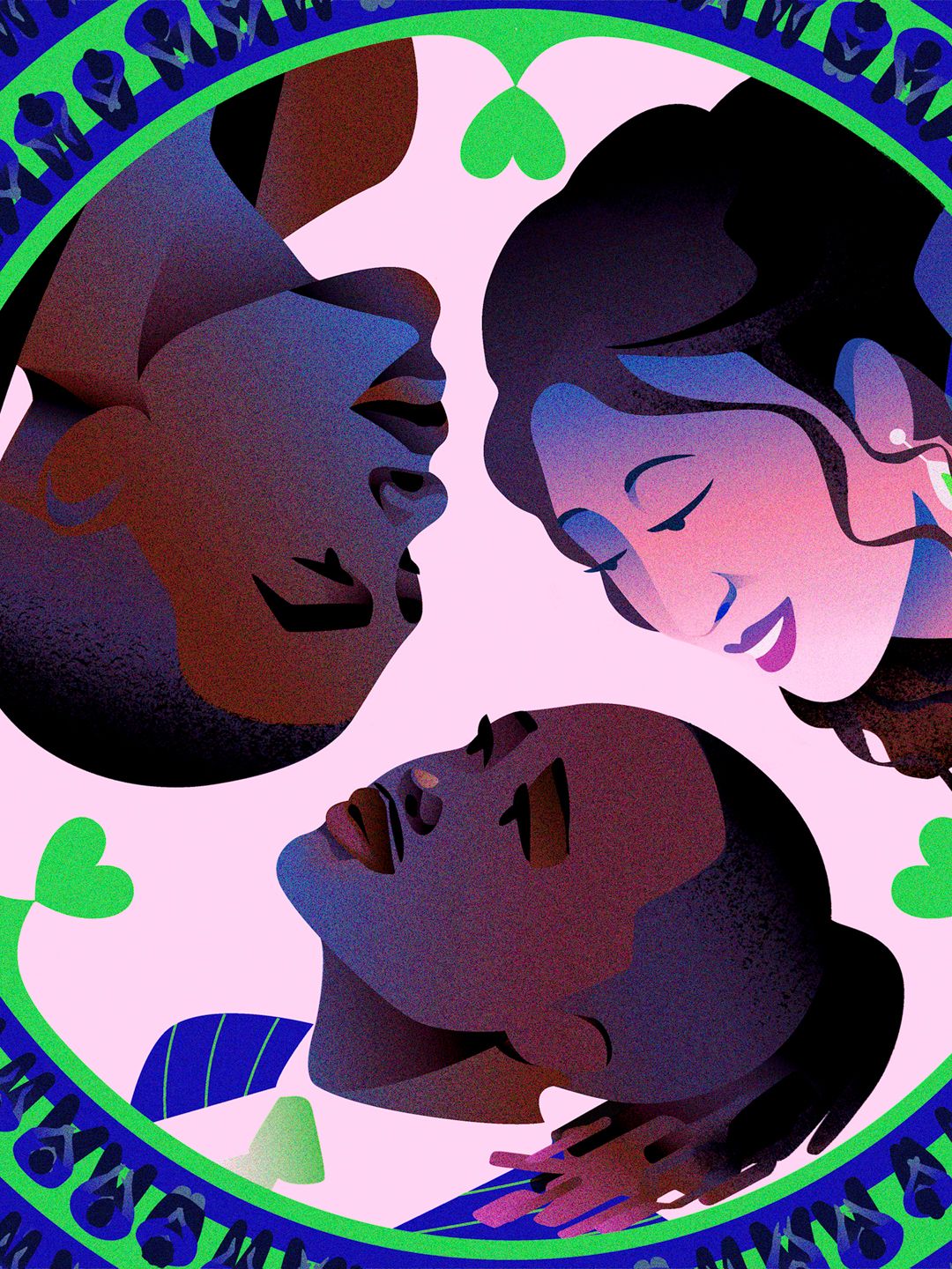 Three people drawn in a circle.