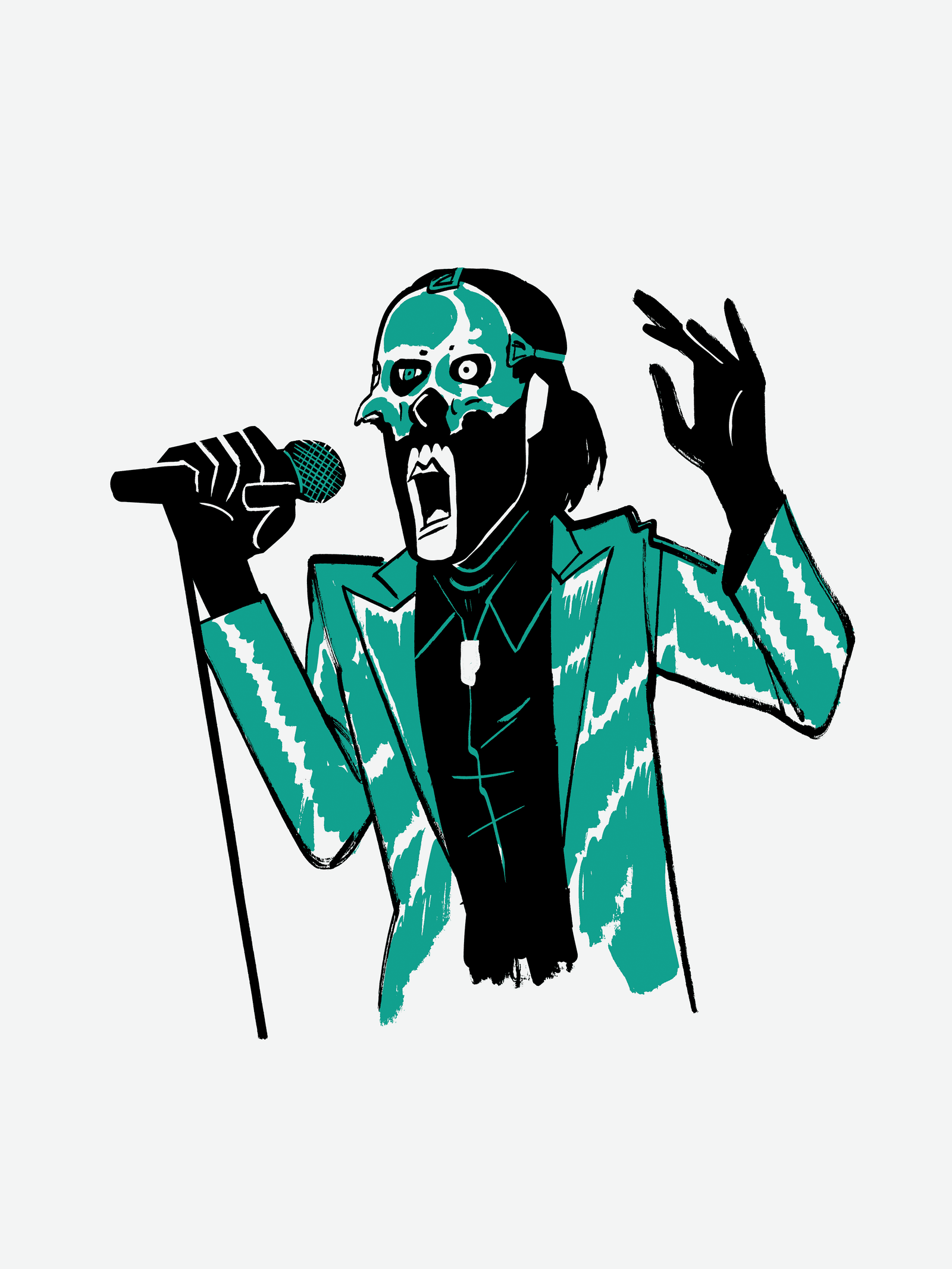 Person singing with a mask.